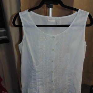 Erika White 100% Cotton Top Sleeveless Medium   ((B3))
